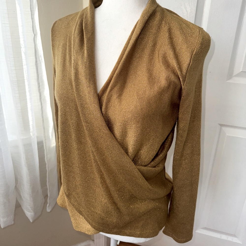 1 State gold shiny faux wrap top M GUC